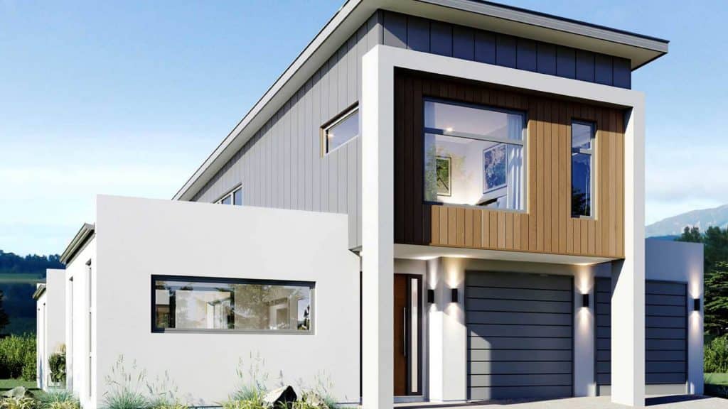 A 2-story house with attached garage