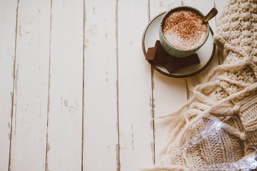 Cocoa with lights, Cozy winter home warm background